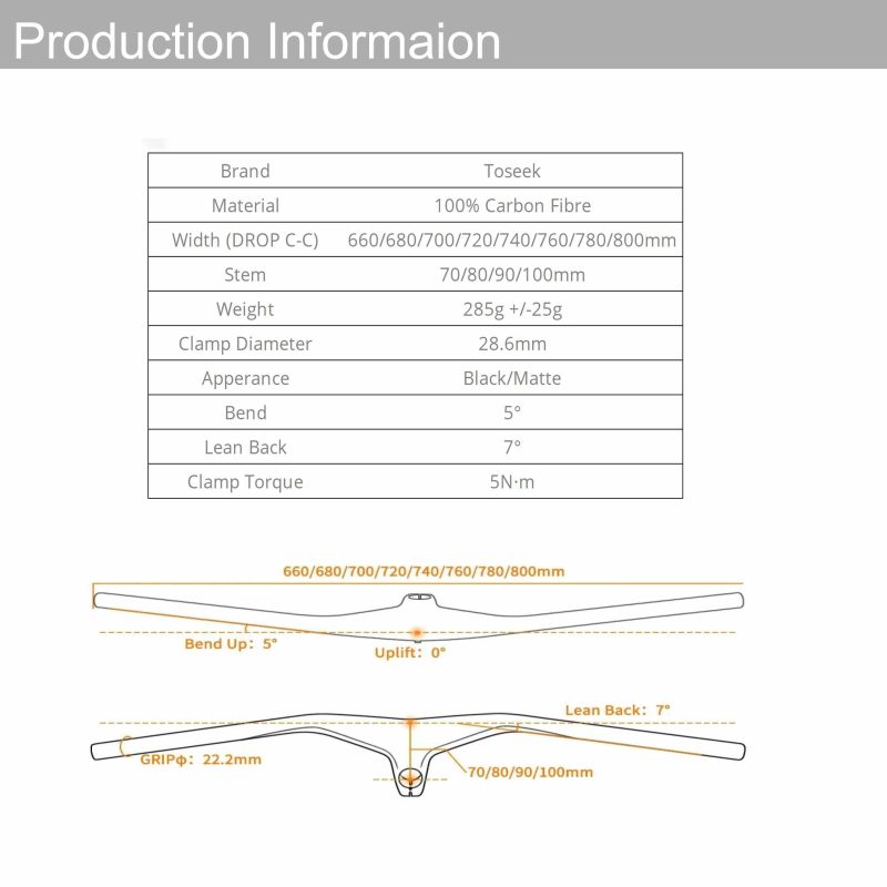 28.6mm -17° Carbon MTB Handlebars | Toseek 9