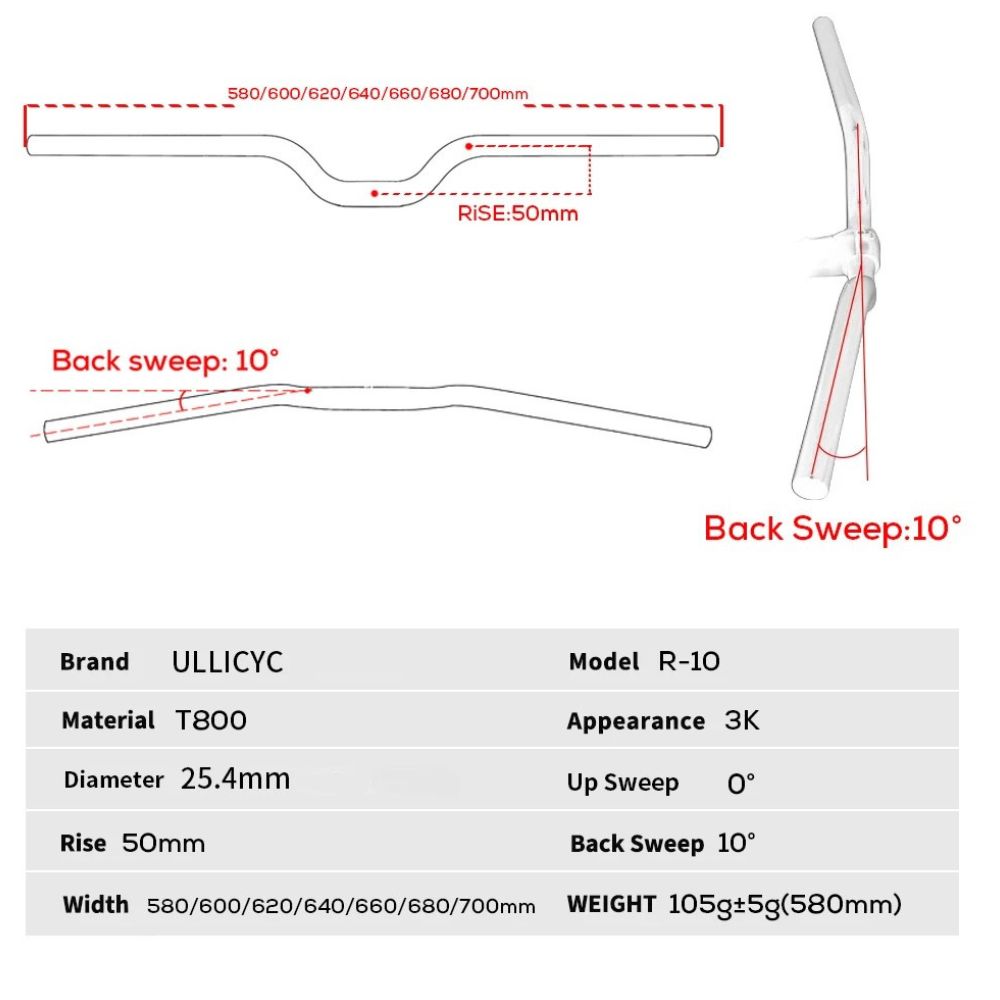 25.4mm MTB Handlebars T800 50mm Riser Bicycle Bar | Ullicyc 8