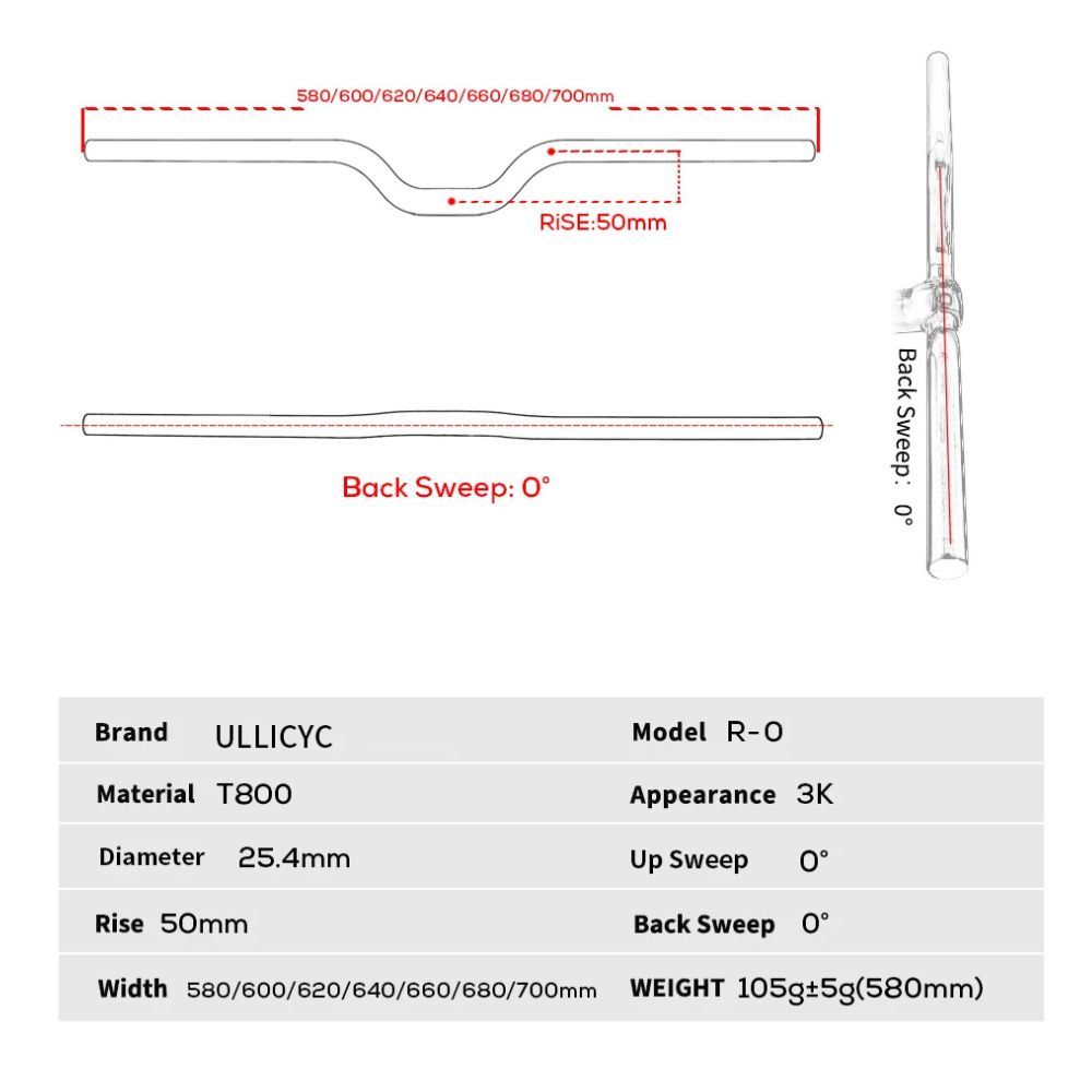 25.4mm MTB Handlebars T800 50mm Riser Bicycle Bar | Ullicyc 9