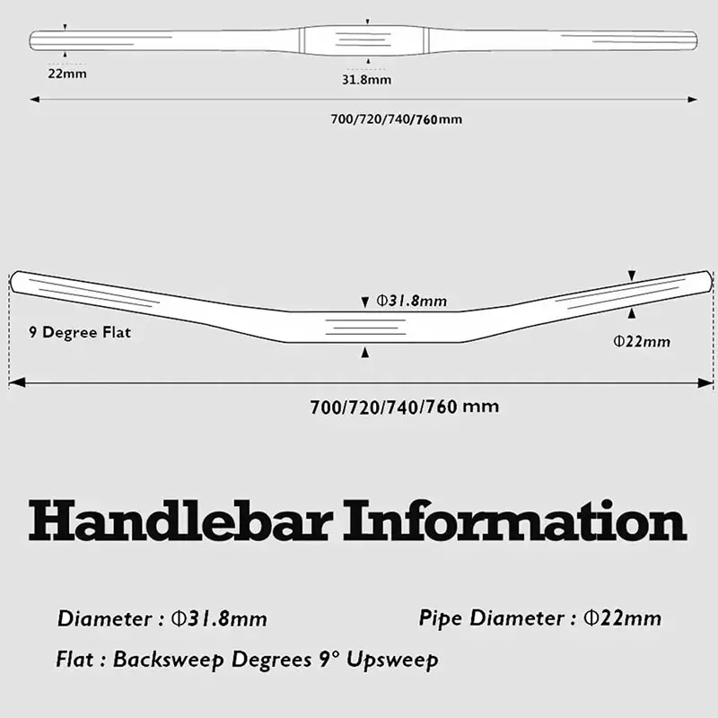 31.8mm Carbon MTB Handlebar with widths and diagram
