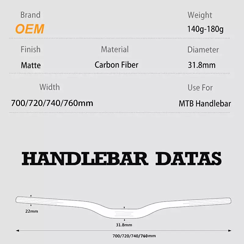 31.8mm Carbon MTB Handlebar data with widths、stems and 31.8 dia