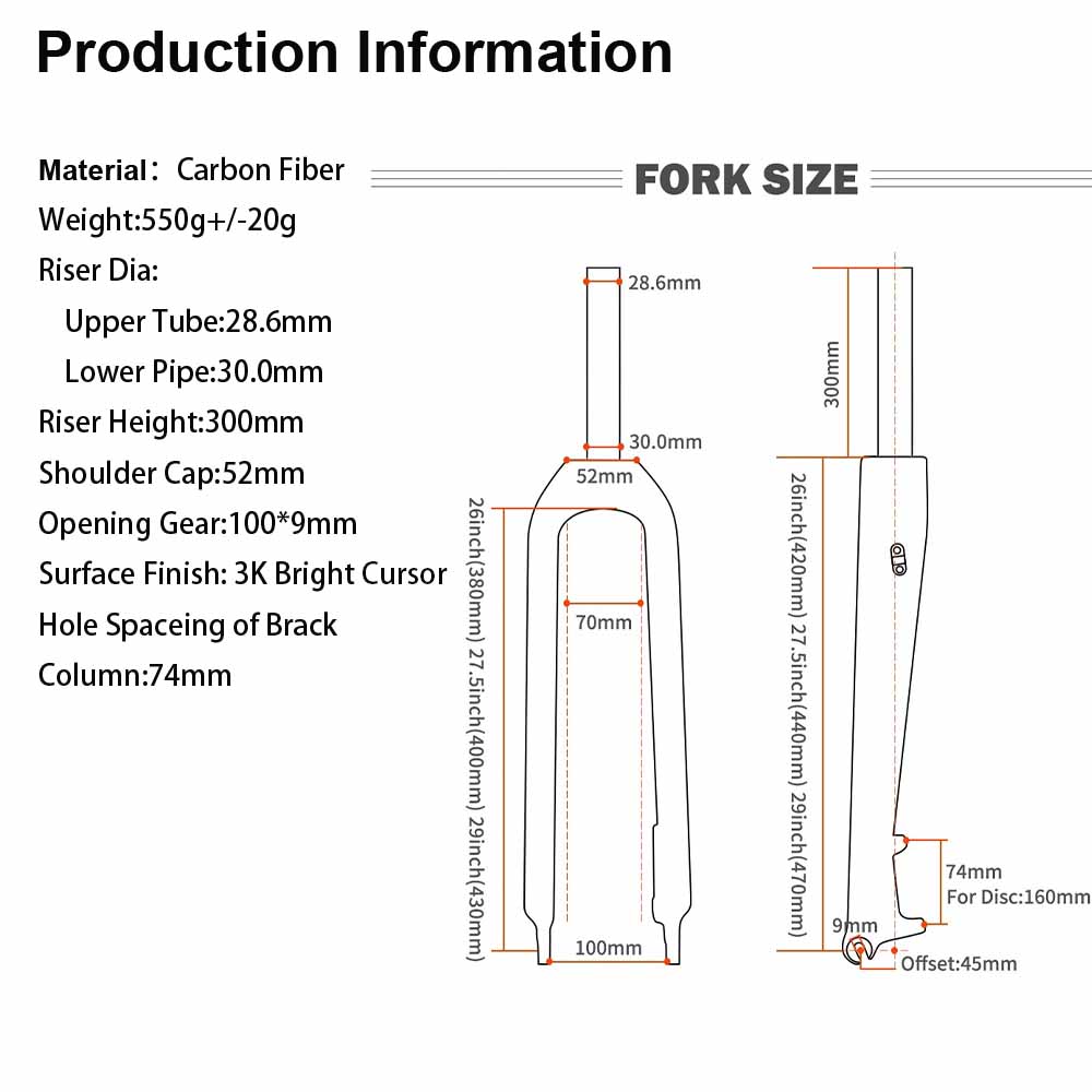 Bicycle Suspension Fork 26/27.5/29" Lightweight Carbon Bike Fork 7