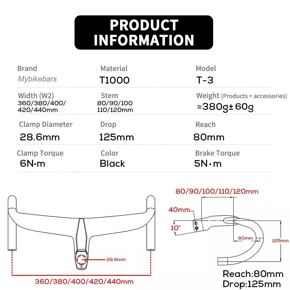 28.6mm High-Durability Drop Bars for Road Cycling T3 4