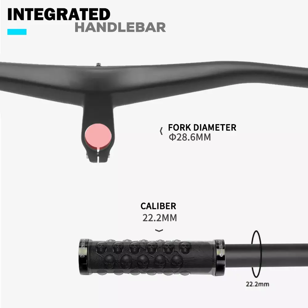 Close-up of Carbon Fiber MTB Handlebar showing ergonomic 6° backsweep, 6° upsweep angles, and sleek matte finish for enhanced durability