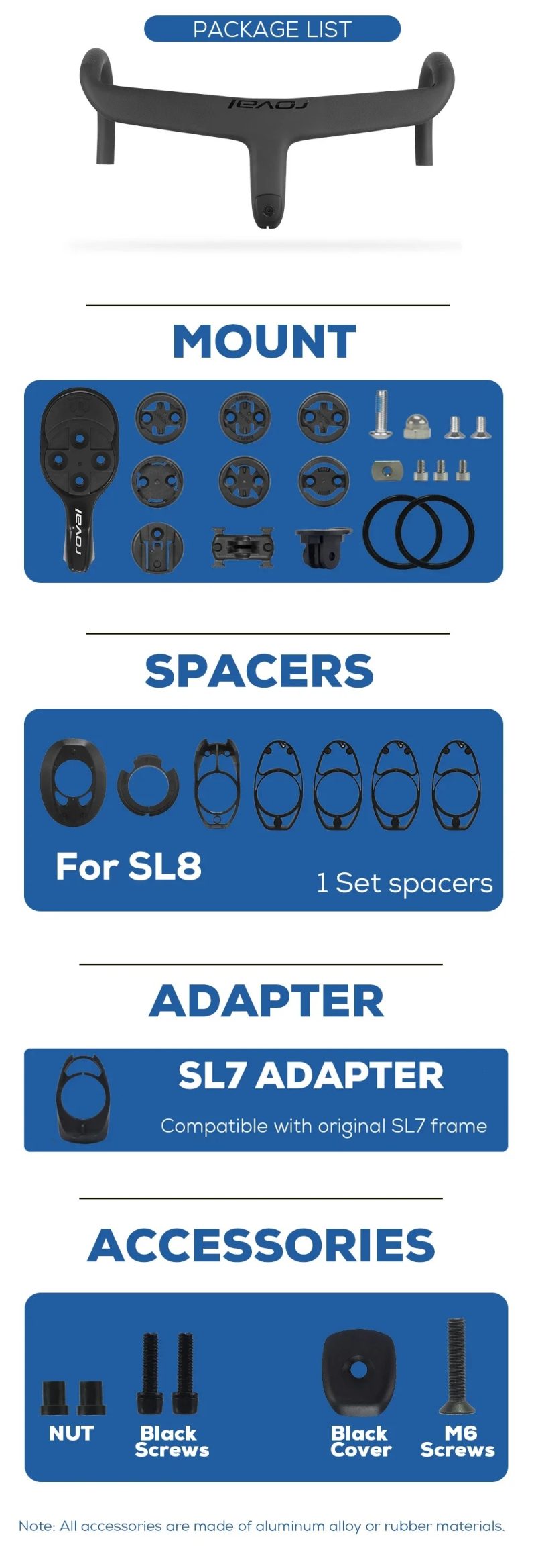 SL8 Road Bike Handlebar what is in the package SL8 Road Bike Handlebar Package - Includes Accessories and Mounts