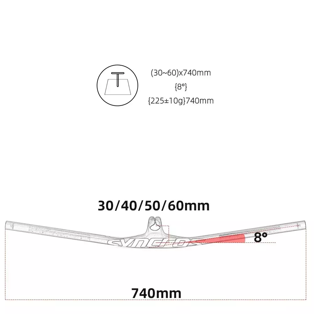 28.6mm Fraser IC SL 8° MTB Cycling Handlebars 740mm 5