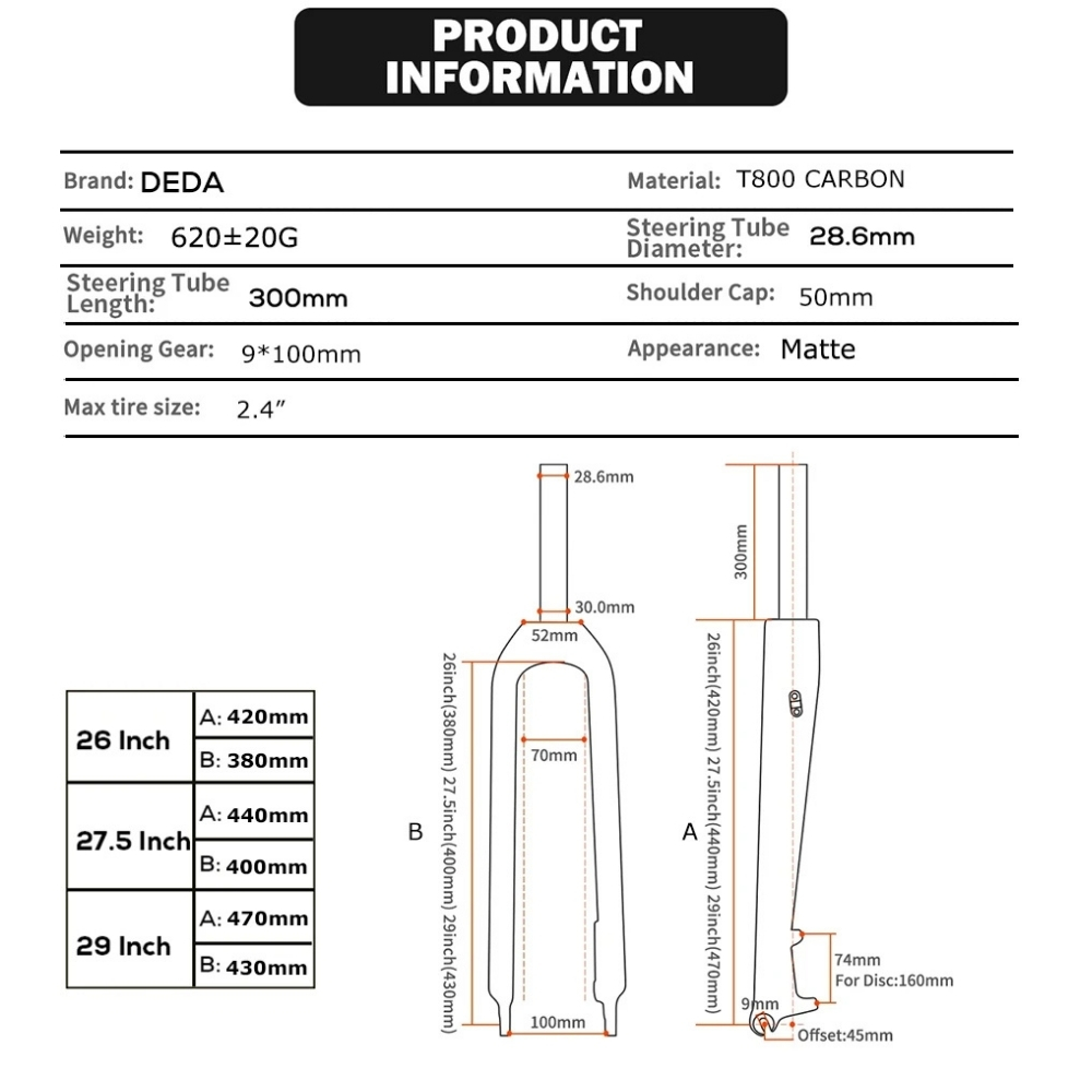 MTB Fork Full Carbon Fiber Fork 9*100mm,26/27.5/29Inch | DEDA 3