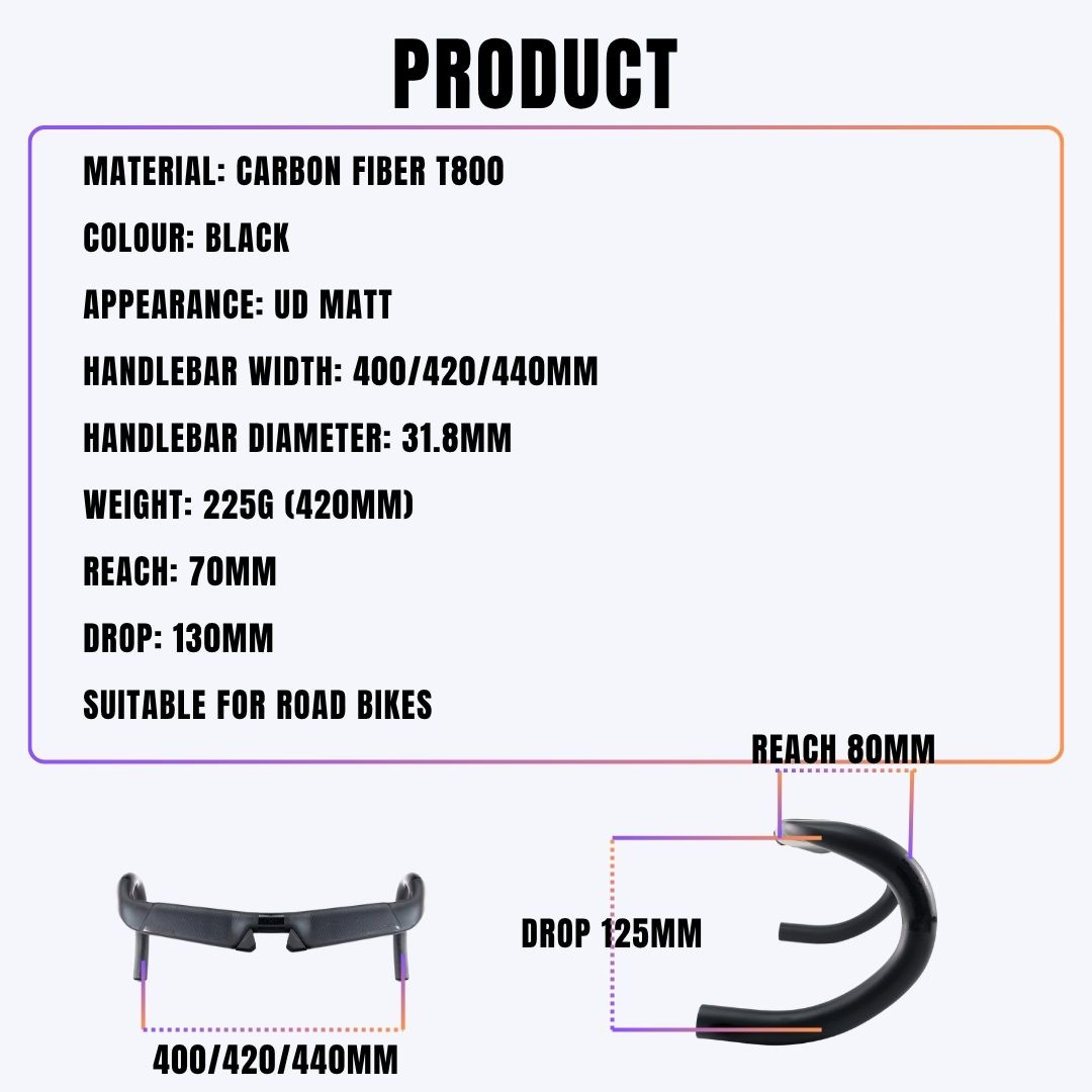 31.8mm Carbon Bicycle Handlebar Drop 130mm Reach 70mm 4