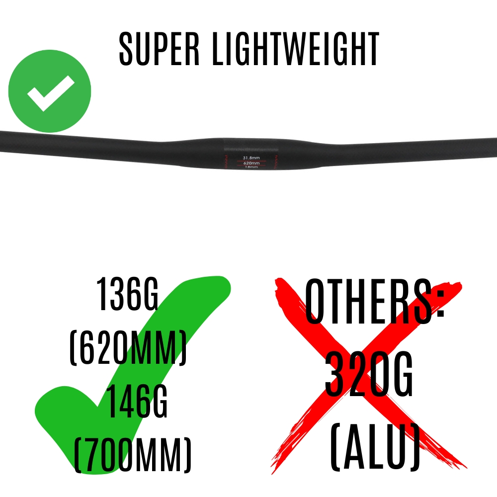 3K Carbon Fiber Flat/Riser 31.8 Handlebar 5 Matte 31.8 Carbon Handlebar - 136g Lightweight (620mm)