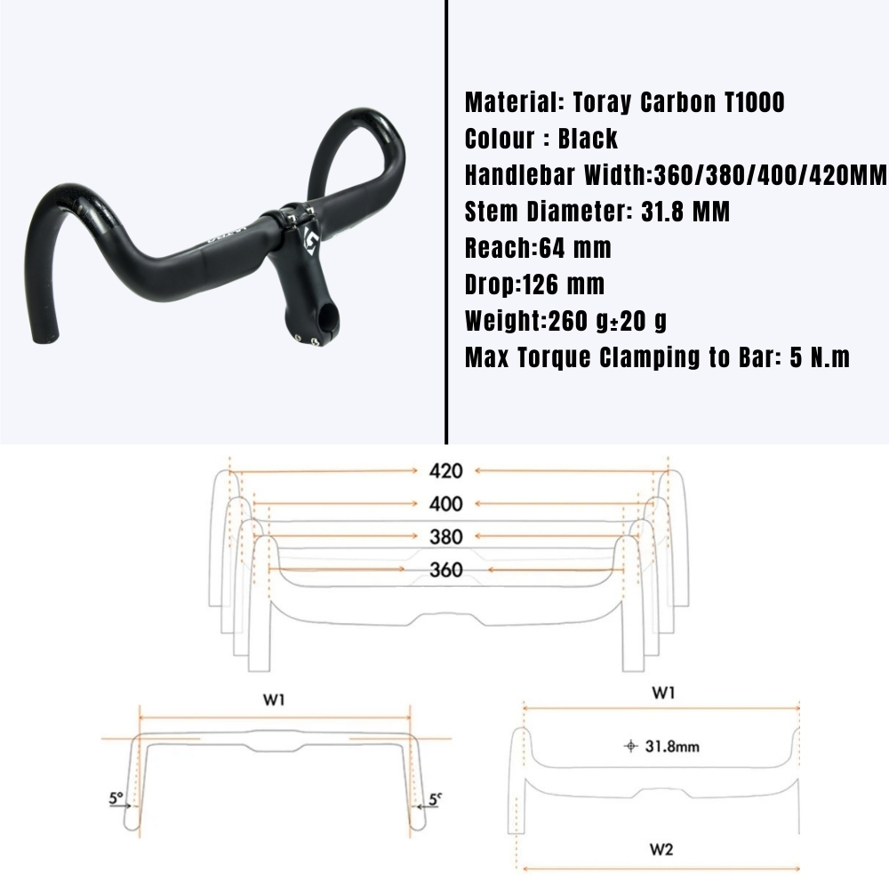 Gooutcyc Carbon Fiber Handlebar | Lightweight Toray T1000 Carbon Road Bar 9